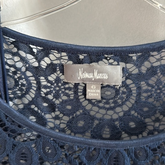 Neiman Marcus Lace Long Column Dress - Navy Blue - Picture 7 of 7